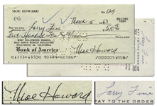 Moe Howard Check Signed to Larry Fine -- Endorsed by Larry on Verso -- Dated 15 March 1963 -- Very Good Condition